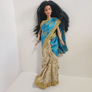 Barbie In India Blue and Gold Sari Outfit
